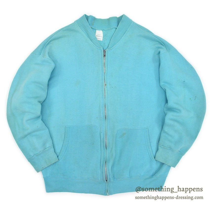 1960's PENNEY'S TURQUOISE ZIP UP SWEAT SHIRT RARE COLOR ... L