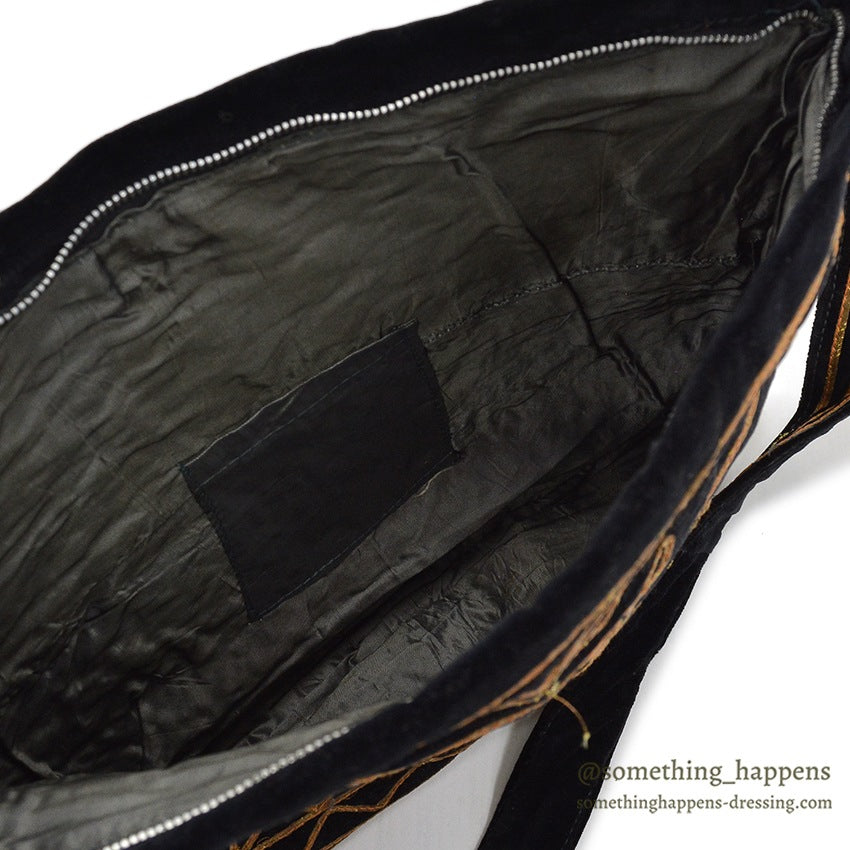1960's~ HAND MADE EMBROIDERED BLACK VELVET SHOULDER BAG...