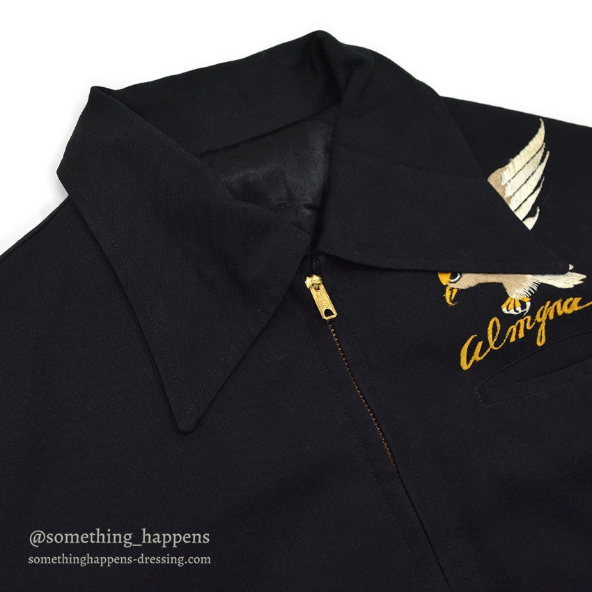 1950's~ JAPAN SOUVENIR JACKET TIGER HEAD UNUSUAL JACKET BLACK...
