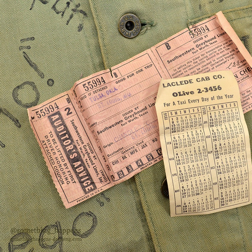 1940's~ U.S.M.C. P-41 MEMORABILIA HAND DROWING HBT UTILITY COAT CUT OFF ...