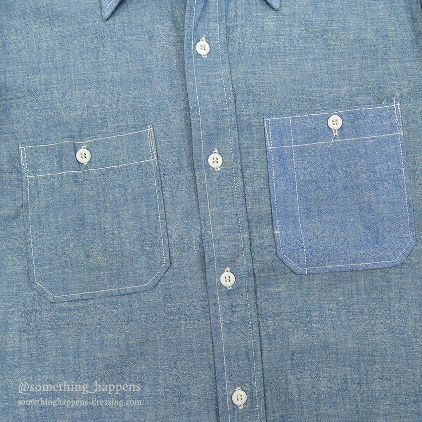 1970's DEADSTOCK OLD KENTUCKY TWO TONE ALL COTTON CHAMBRAY SHIRT... 15