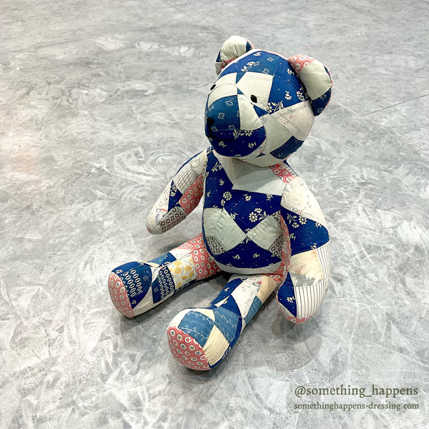ANTIQUE CALICO PATCHWORK QUILTED TEDDY BEAR...