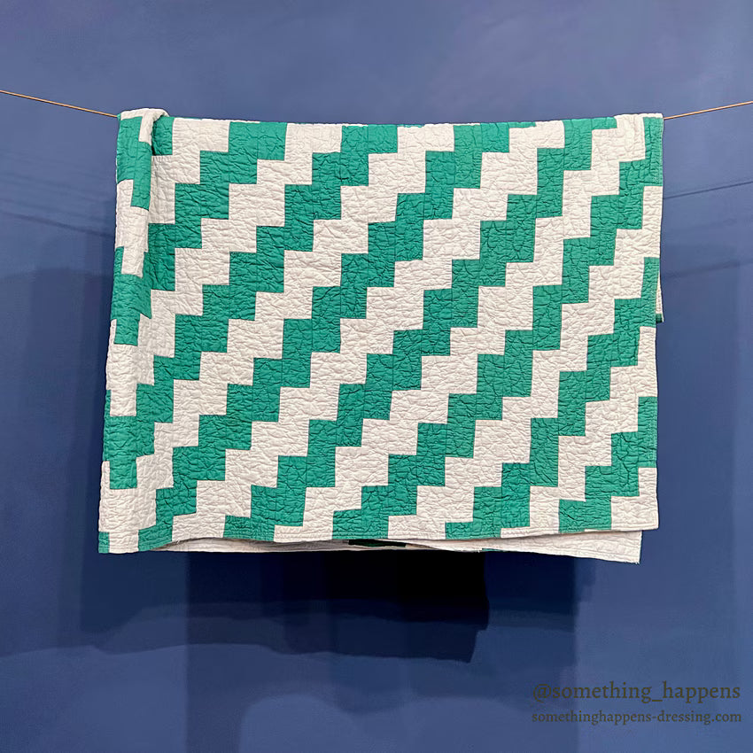 NATIVE PATTERN PATCHWORK QUILT TURQUOISE GREEN/WHITE ... 210cm/190cm