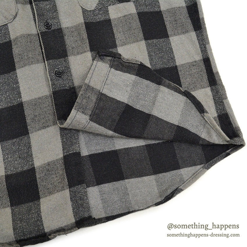 1970's~ FIVE BROTHER BLACK/GRAY PLAID FLANNEL SHIRT ... L