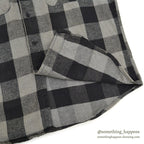 1970's~ FIVE BROTHER BLACK/GRAY PLAID FLANNEL SHIRT ... L