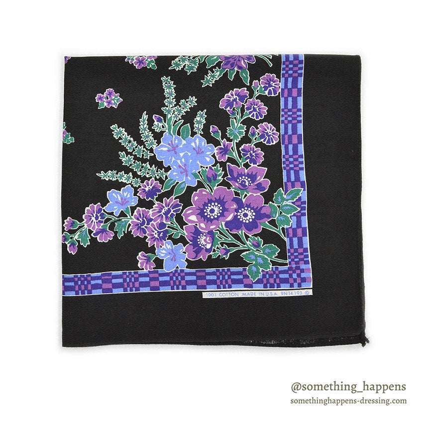 ~1970's WAMCRAFT FLORAL PATTERN MIX COLOR BANDANA BLACK ...