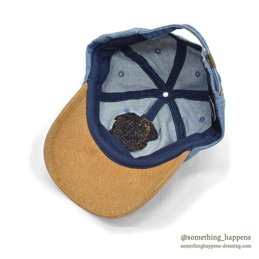1990's~ DOG EMBROIDERY LEATHER / DENIM CAP...