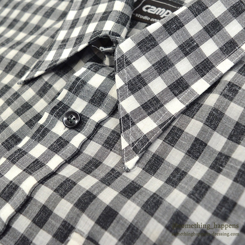 1970's CAMPUS BLACK GINGHAM CHECK S/S SHIRT ... L