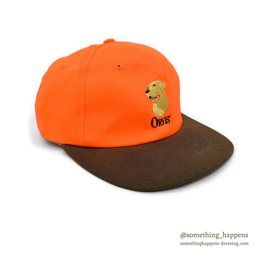 1990's DEADSTOCK ORVIS DOG EMBROIDERY ORANGE/OILED CLOTH CAP...