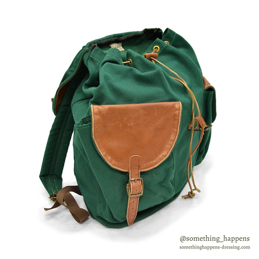 ~1980's LLBEAN GREEN CANVAS / BROWN LEATHER BACK PACK...