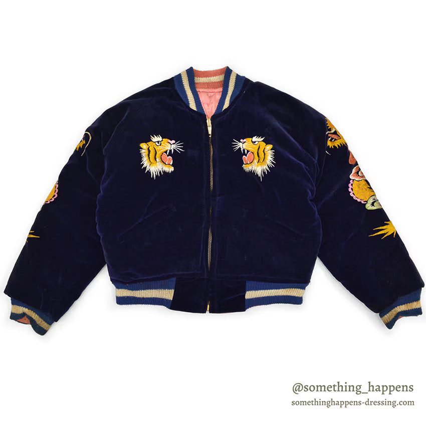 1950s- JAPAN SOUVENIR JACKET FOR KIDS (Sukajan) - Navy Velvet with YKK Zipper...
