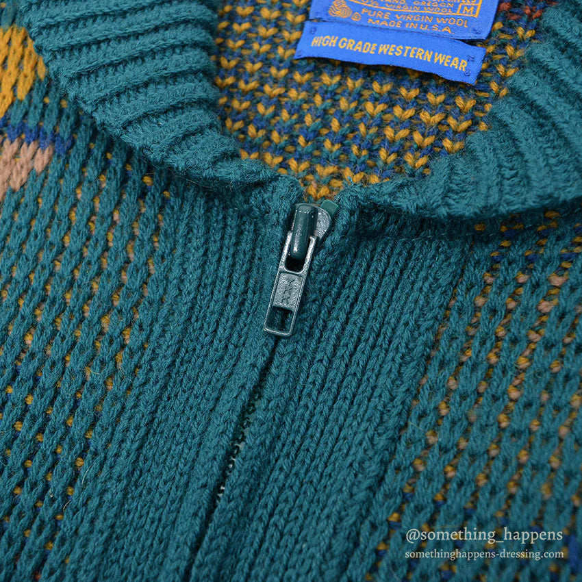~1980's PENDLETON NATIVE PATTERN ZIP-UP WOOL CARDIGAN... M