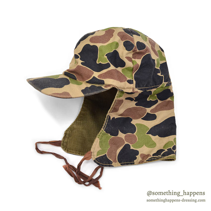 1960's LLBEAN DUCK HUNTER CAMO HUNTING CAP WITH NECK FLAP...