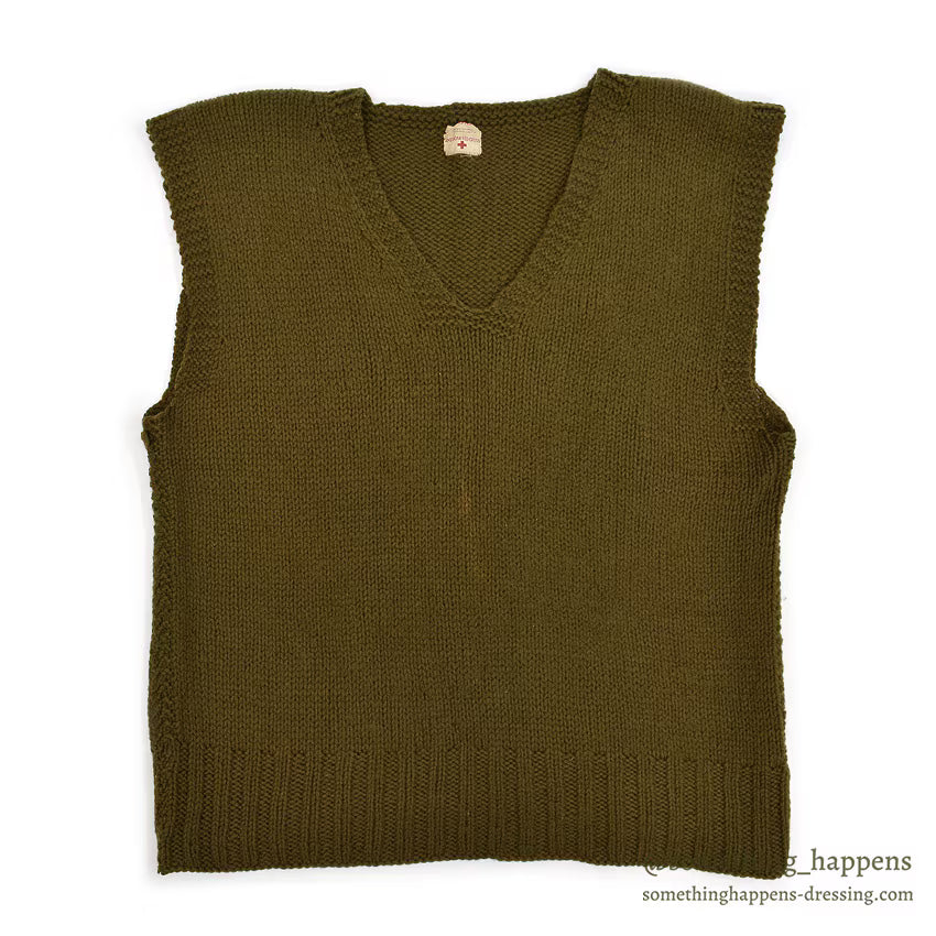1940's AMERICAN RED CROSS WW2 HAND KNIT WOOL VEST / LARGE SIZE...