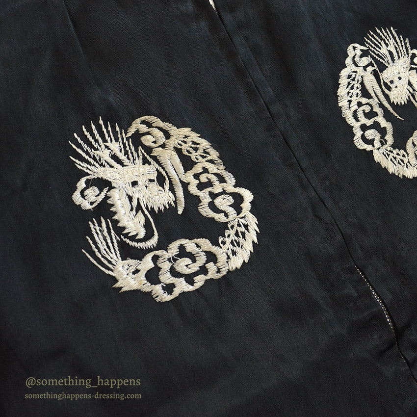 1950's JAPAN SOUVENIR JACKET スカジャン ALL BLACK TTSジッパー ...