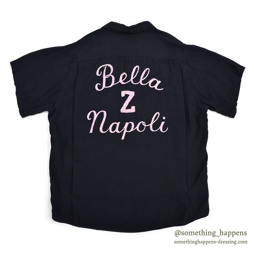 1960's TEN STRIKE BY KING LOUIE NAPOLI BOWLING SHIRT / BLACK & PINK ... ML