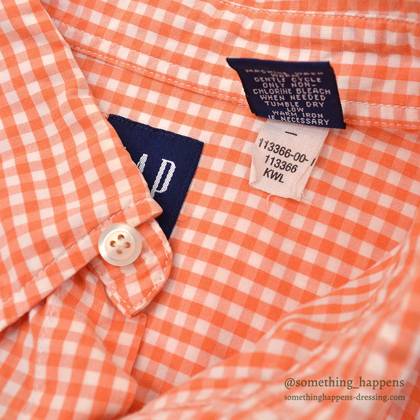1990's~ GAP ORANGE GINGHAM CHECK B/D SHIRT ... M
