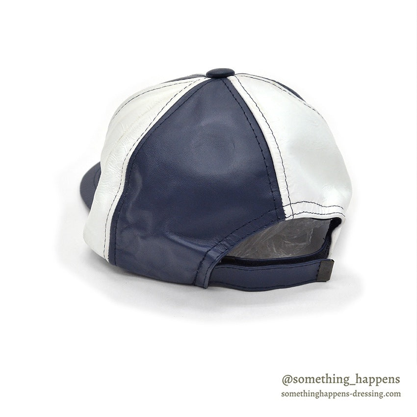 1990's NAVY/WHITE LEATHER PANEL CAP...