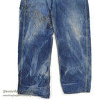 1960's MONEY BAK DENIM PAINTER PANTS SUN FADED / HAND SEWN REPAIRS ... W34/L29
