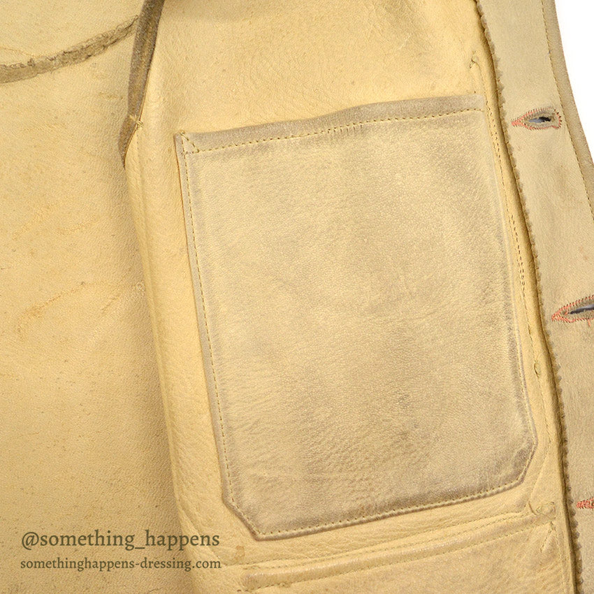 1950's~ OLD SPLIT LEATHER SUEDE HUNTING VEST / UNUSUAL POCKETS...