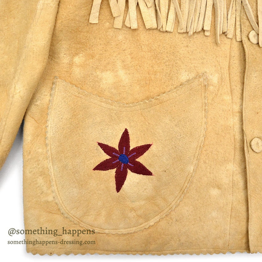 1920's~ NATIVE AMERICAN EMBROIDERY FRINGE ELK LEATHER JACKET / Extremely Rare...