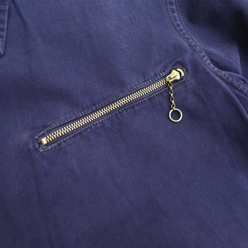 40's~ Cotton Half Zip Pull Over Shirts with Chinstrap...