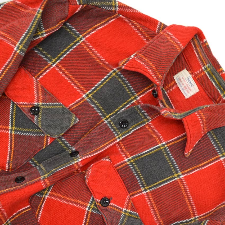 60's Sears Print Tag Flannel Shirt... M TALL