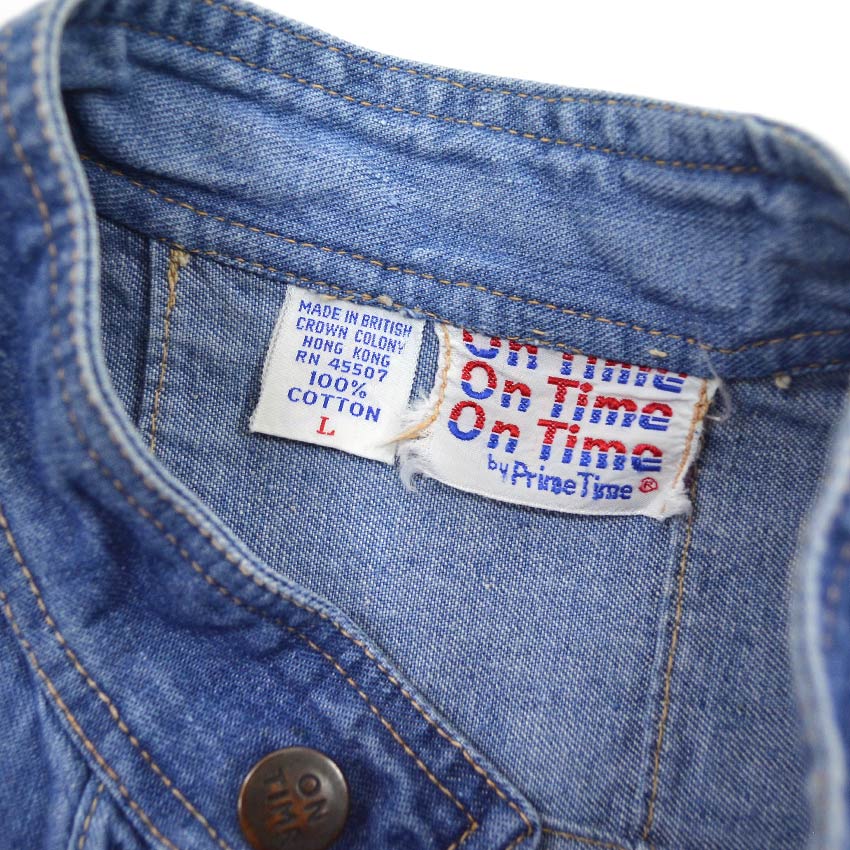 1970's ON TIME DENIM PATCHWORK PULL OVER SHIRT...L