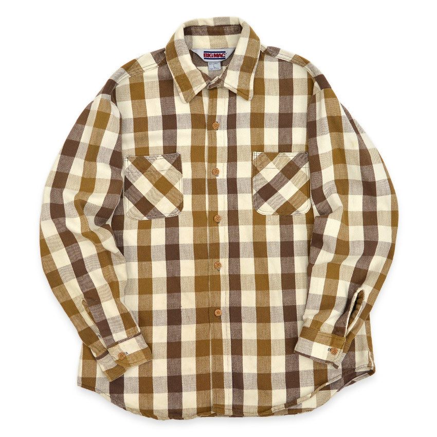 1980's BIGMAC BROWN & WHITE FLANNEL SHIRT...L