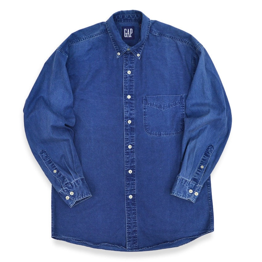 1980's~ GAP INDIGO DYED COTTON B/D SHIRT...S