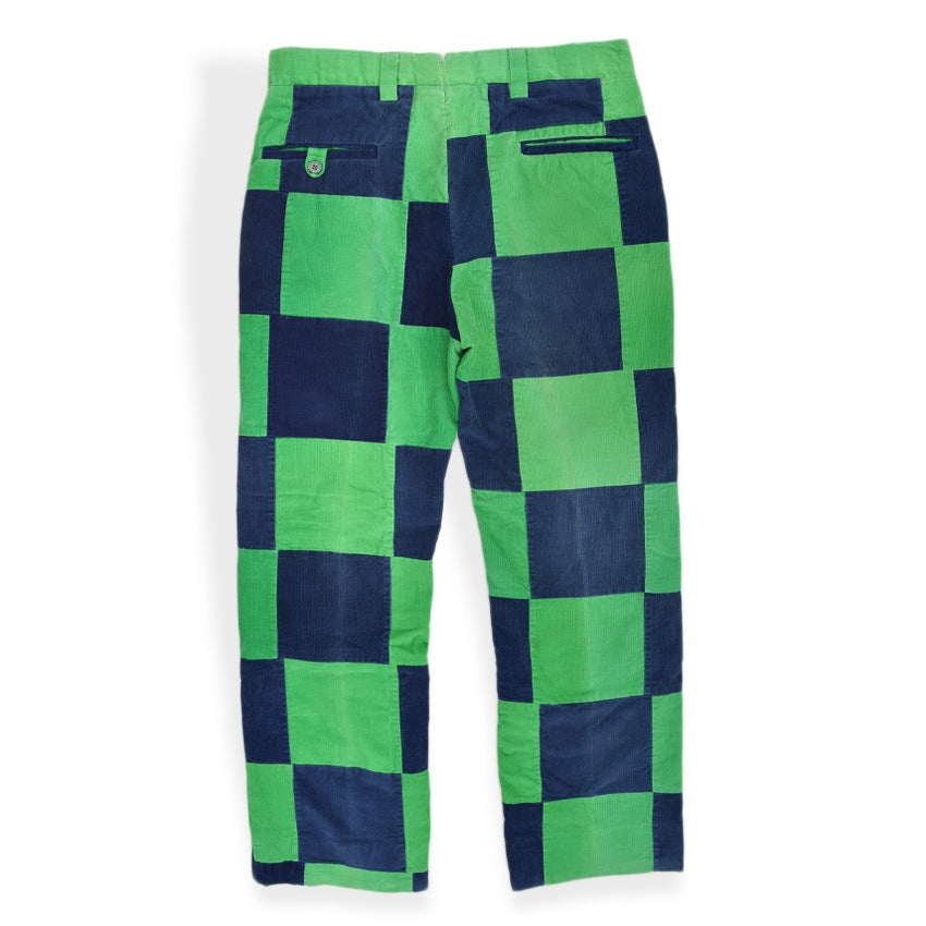 1970's GREEN NAVY PATCHWORK CORDUROY PANTS... W33 L30