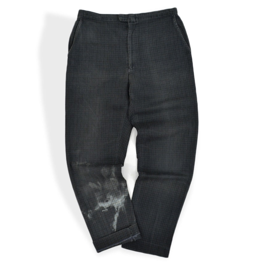 1960's PLAID HIDDEN IN BLACK PIQUE TAPERED PANTS 2... W31 L30
