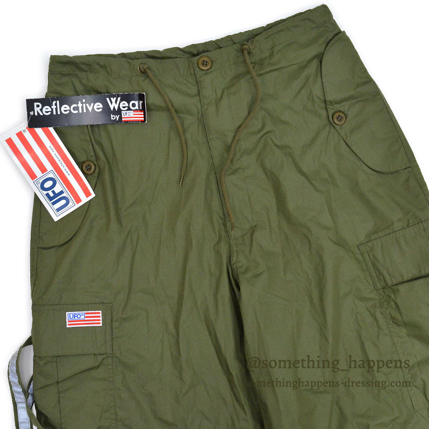 1990's~ DEADSTOCK UFO REFLECTIVE WEAR WIDE PANTS OLIVE...XS