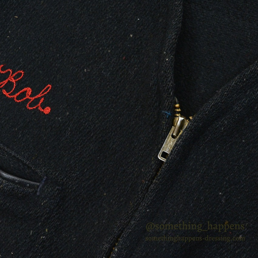 ~60's UNITOG BLACK ZIP UP WOOL JACKET...X-LARGE LONG