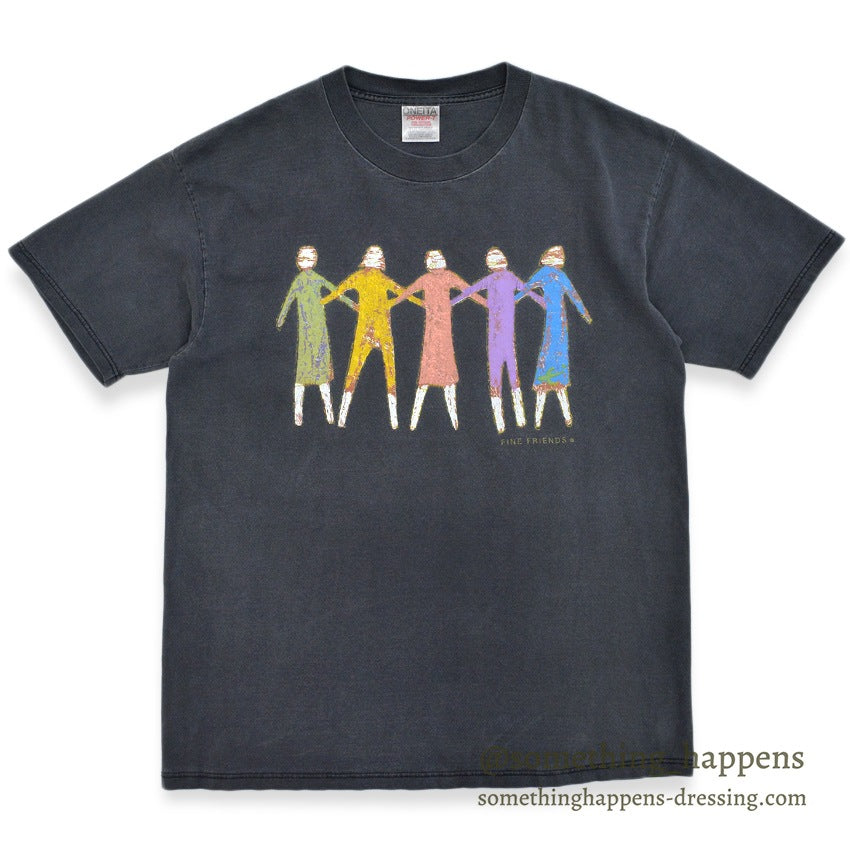 1990's ONEITA FINE FRIENDS ART T-SHIRT FADED BLACK ... L