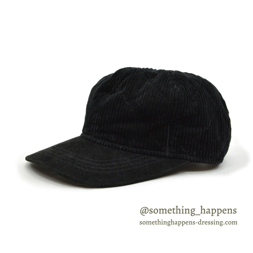 1990's EDDIE BAUER QUILTED CORDUROY & SUEDE JET BLACK CAP...
