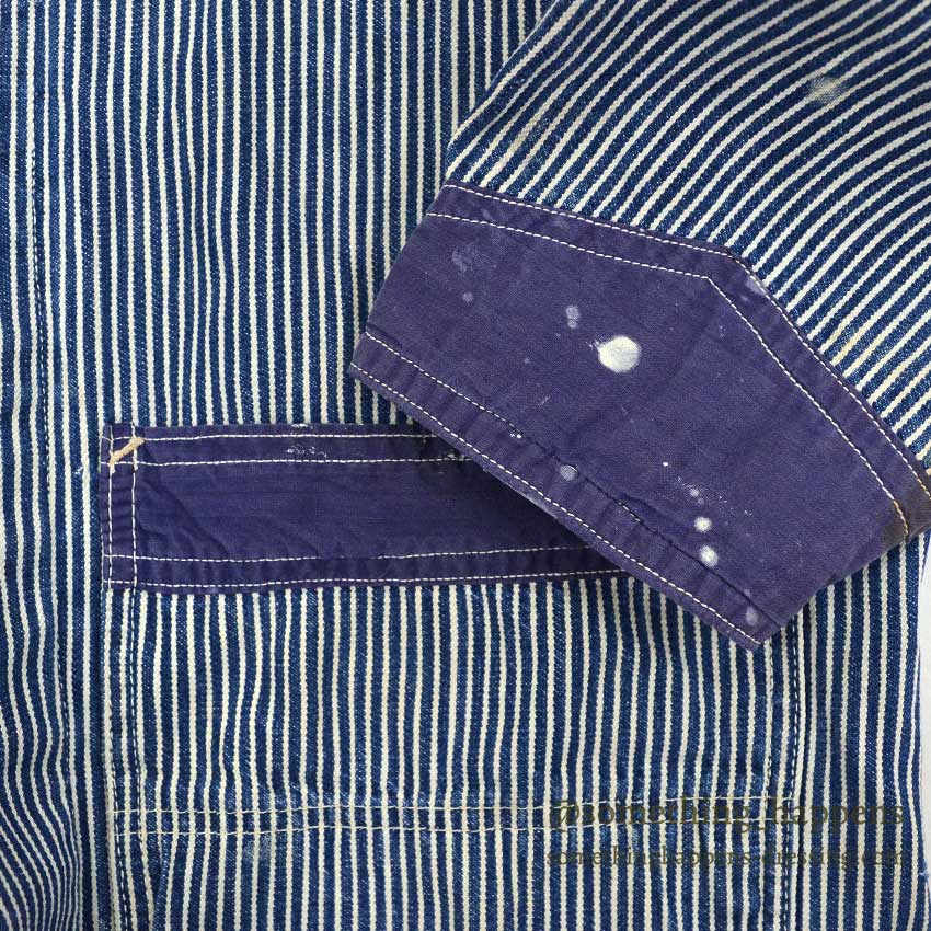 1930's〜 UNUSUAL HICKORY STRIPE SERVICE COAT 機関車ボタン ... Fits like 38