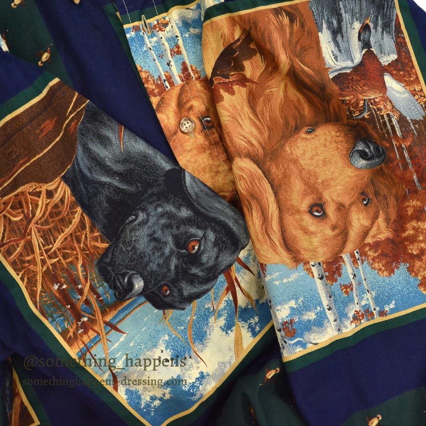 1990's BOSTON PREPATORY CO. DOG PRINT B/D SHIRT ... M