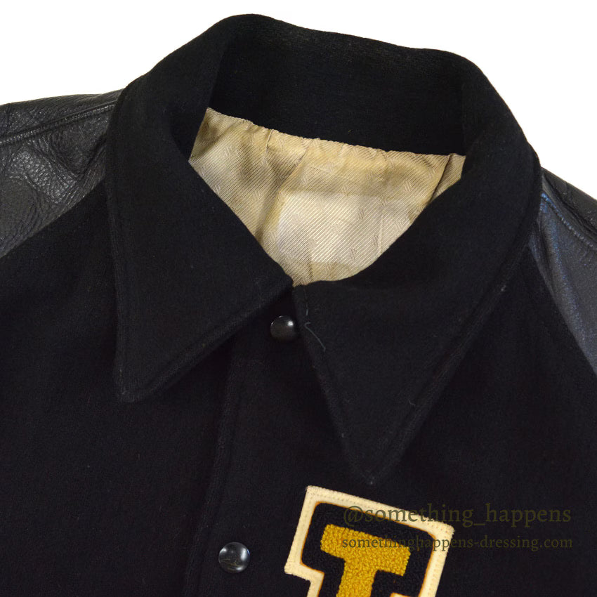 1950's BLACK WOOL & LEATHER LETTERMAN JACKET...