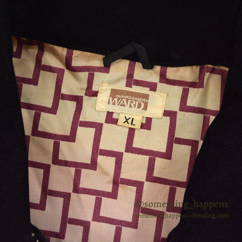 1970's MONTGOMERY WARD TWO POCKETS BLACK VELVETEEN JACKET... XL