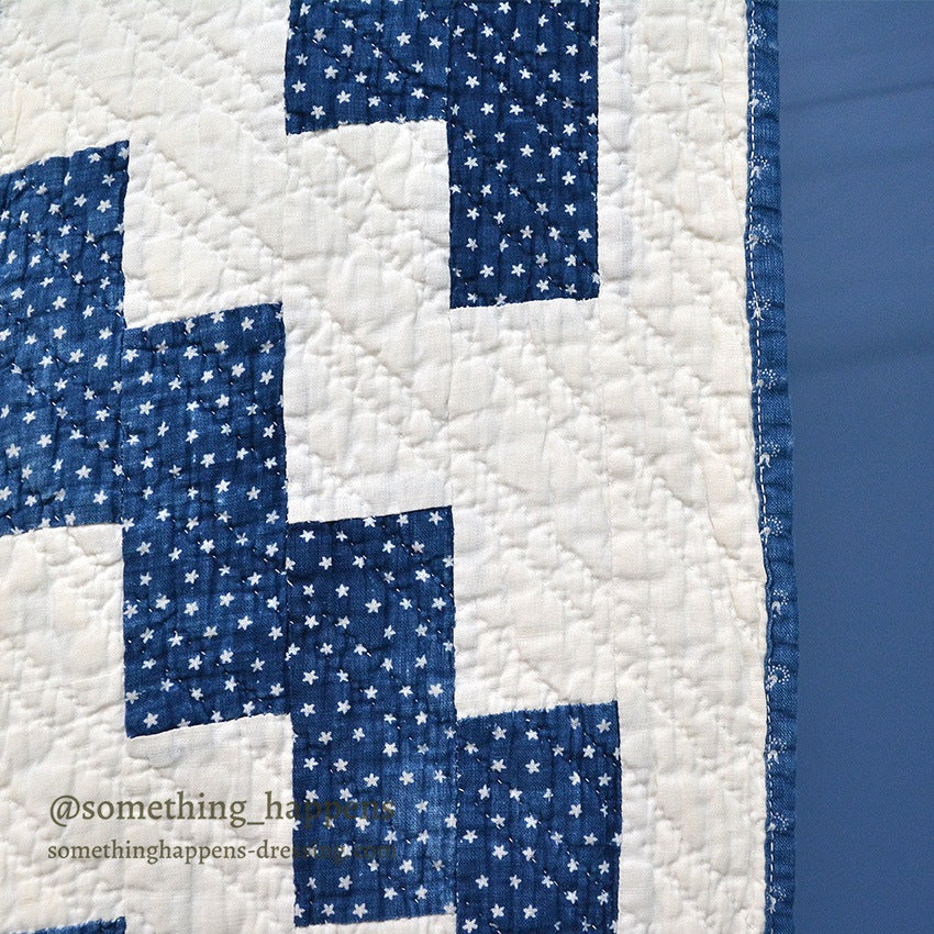 ANTIQUE LIGHTNING STREAK ZIG ZAG INDIGO STAR CALICO PATCHWORK QUILT... 195cm/120cm