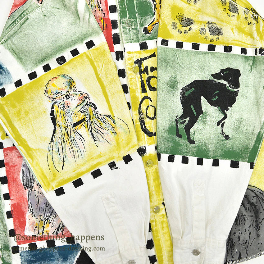 1990's~ FAITHFUL COMPANION DOG ART PAINT WHITE DENIM SHIRT ...