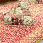 ANTIQUE NINE PATCH CALICO PATCHWORK RED CRIB QUILT FADED... 120cm/99cm