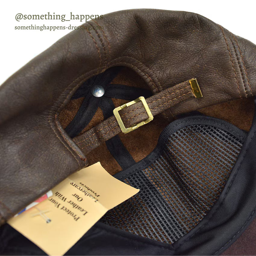1980's DEADSTOCK ADVENTURE BOUND DARK BROWN LEATHER CAP...