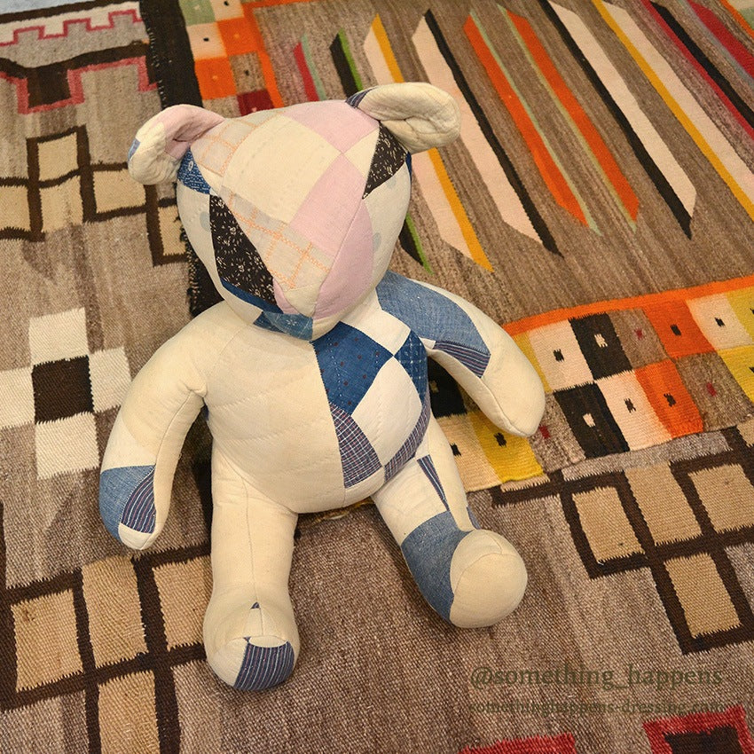 ANTIQUE CALICO PATCHWORK QUILTED TEDDY BEAR...