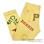 1960's PURDUE UNIVERSITY SENIOR CORDS HAND PAINTED PANTS SKULL & CRECENT... W36/L30