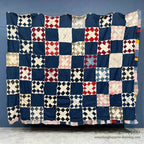 c.1900's ANTIQUE INDIGO CALICO SIGNATURES ALBUM QUILT TOP ... 210cm/168cm