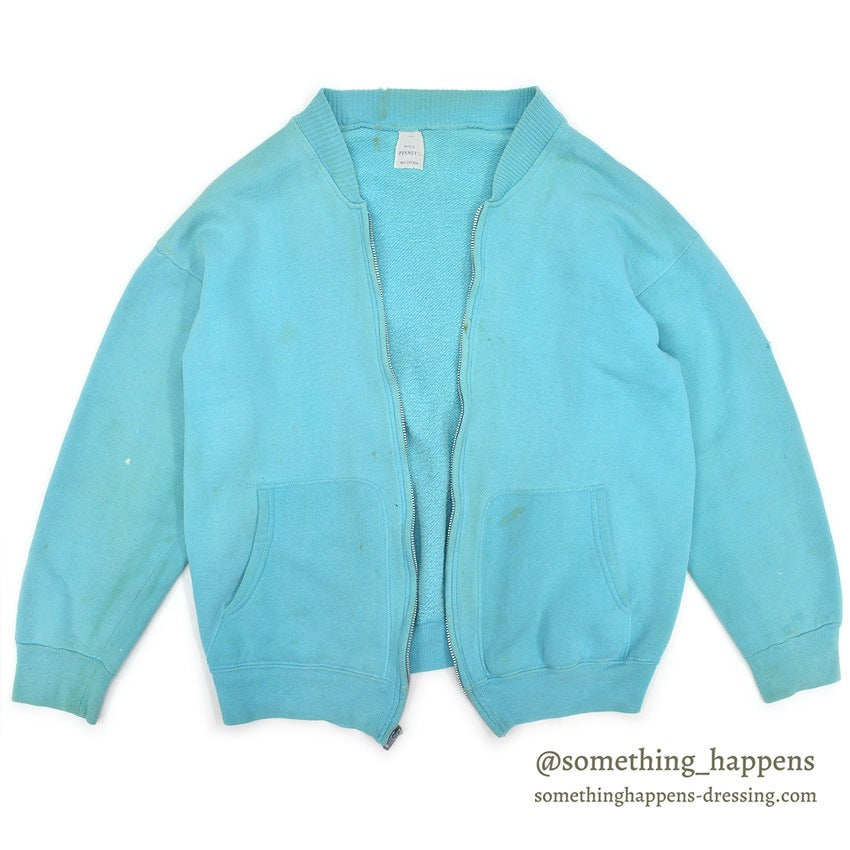 1960's PENNEY'S TURQUOISE ZIP UP SWEAT SHIRT RARE COLOR ... L