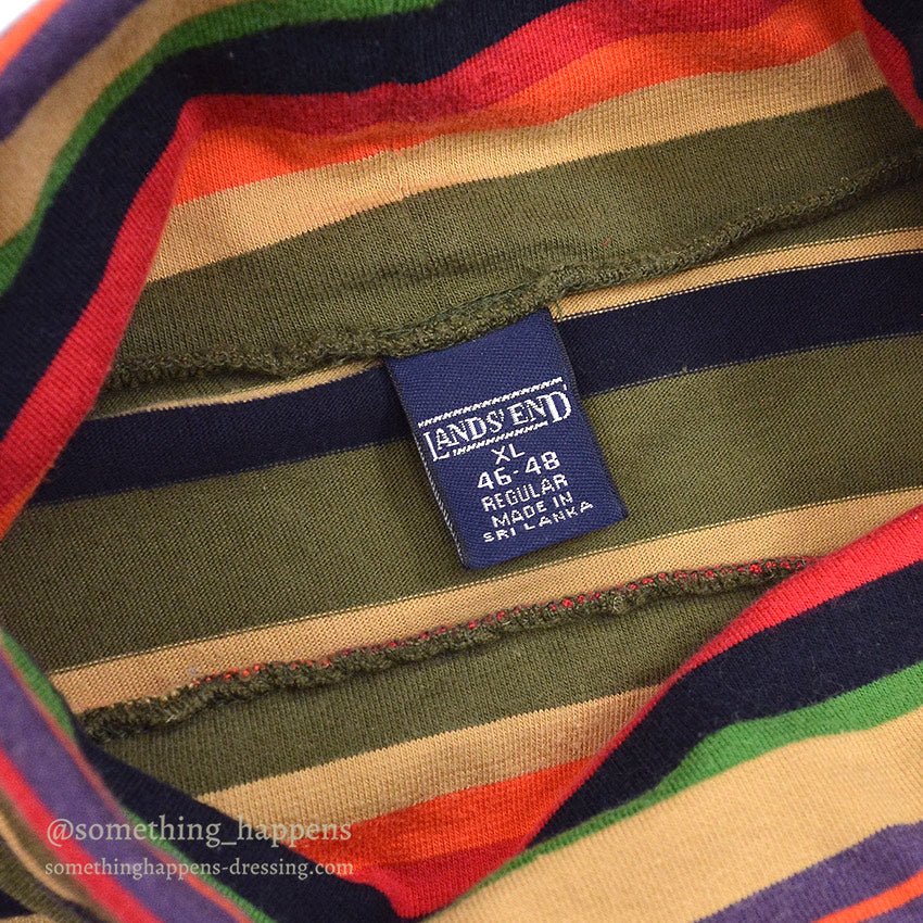 1990's LAND'S END COTTON TURTLE NECK L/S SHIRT MULTI COLOR STRIPE ... XL