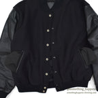 1990's GOLDEN BEAR ALL BLACK WOOL / LEATHER VARSITY JACKET... L